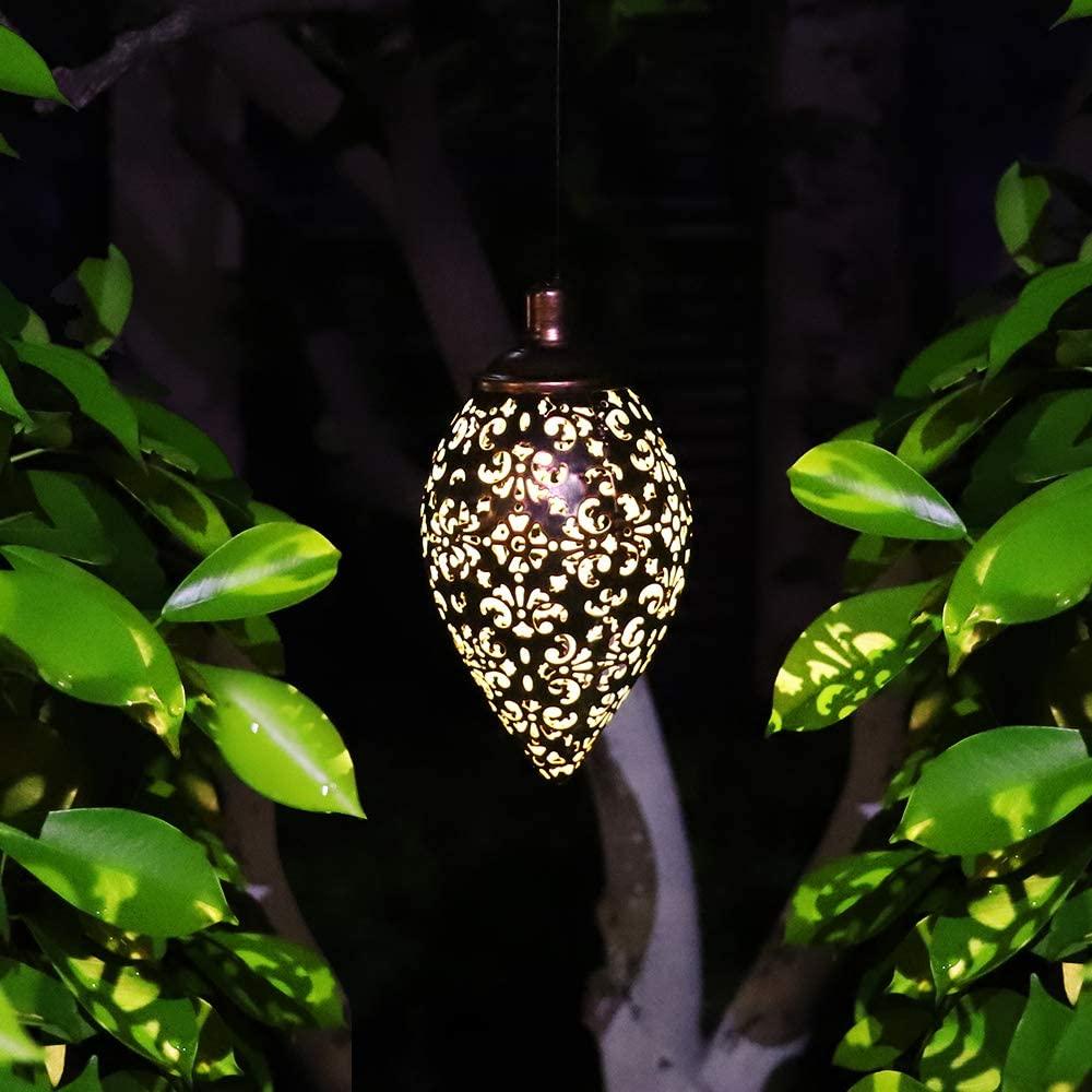 Hanging Solar Lights Wrought Iron Hollow Outdoor LED Light SP