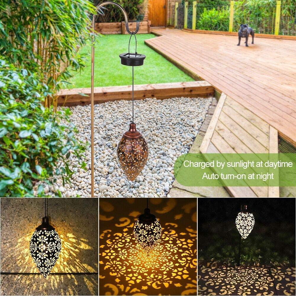 Hanging Solar Lights Wrought Iron Hollow Outdoor LED Light SP