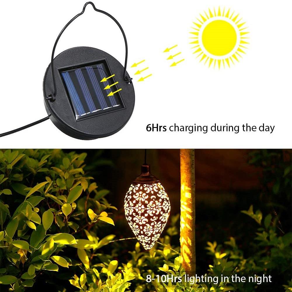 Hanging Solar Lights Wrought Iron Hollow Outdoor LED Light SP