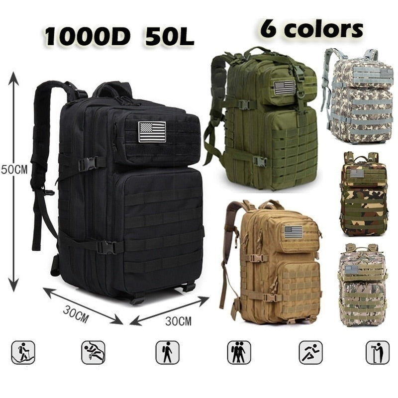 50L 1000D Nylon Waterproof Trekking Fishing Hunting Bag Backpack