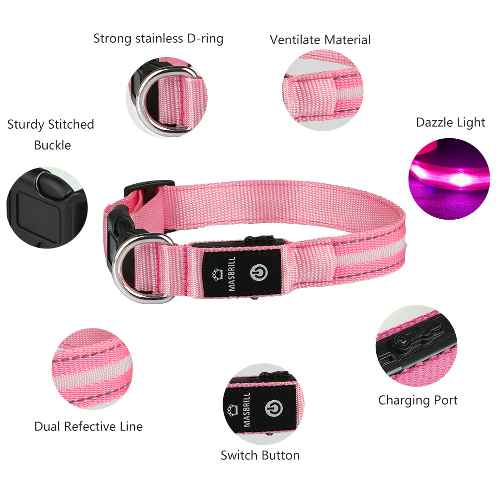 MASBRILL Light Up Dog Collar Waterproof USB Rechargeable Glowing